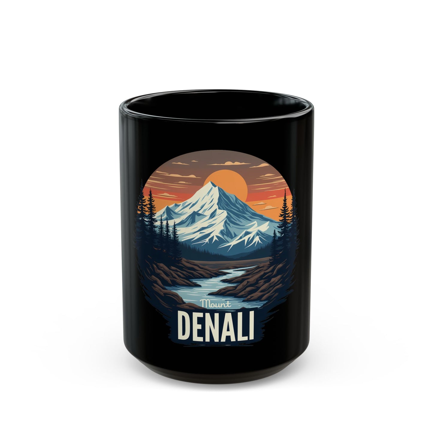 Mount Denali Scenic Landscape with Sunset and River Ceramic Mug