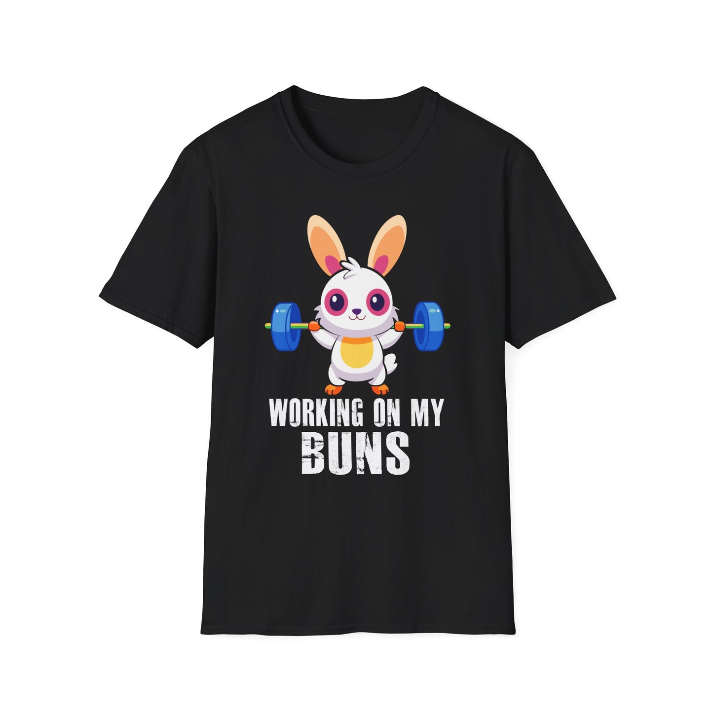 Working On My Buns Cute Workout Bunny Motivational Gym T-Shirt