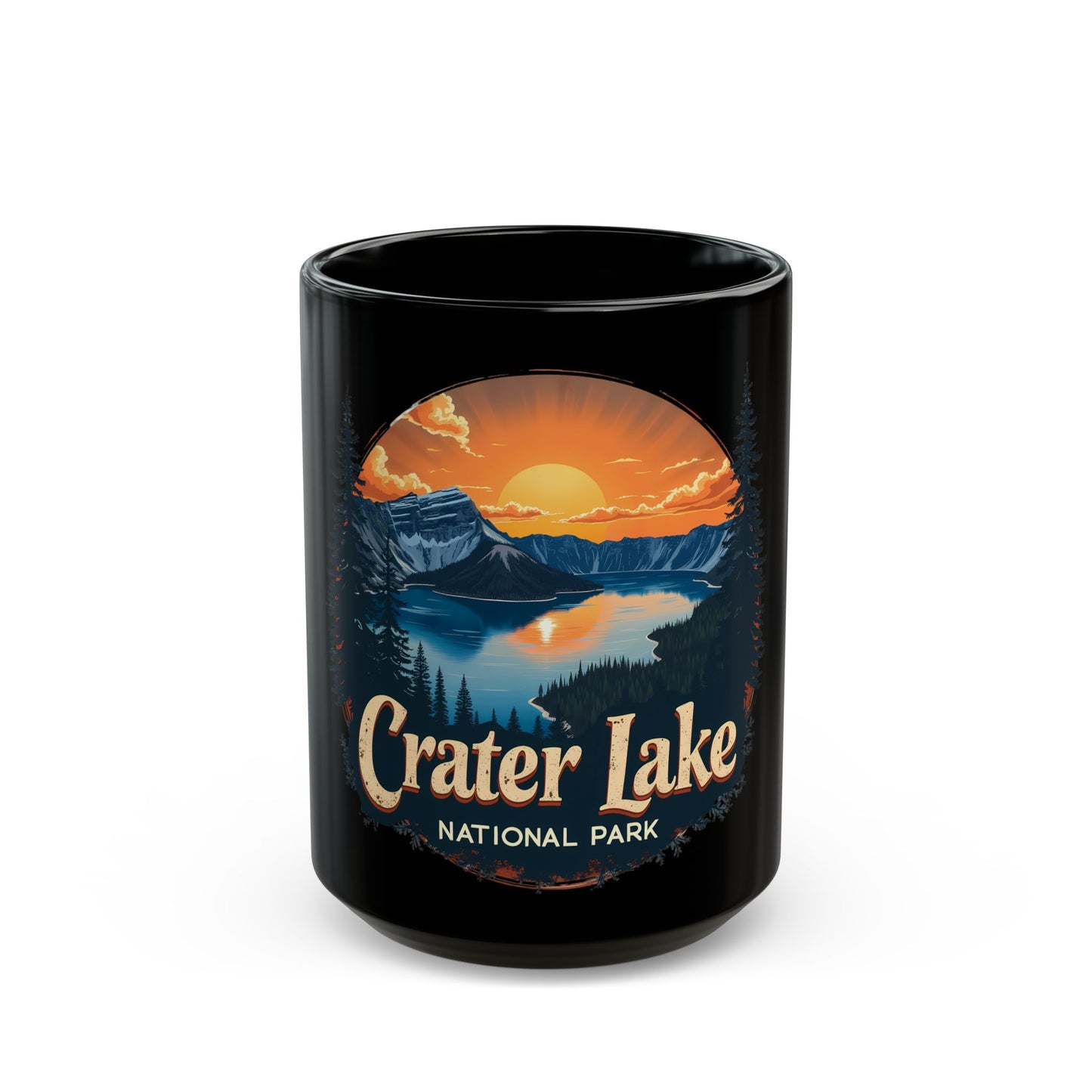 Crater Lake National Park Sunset Landscape with Mountains and Forest Ceramic Mug