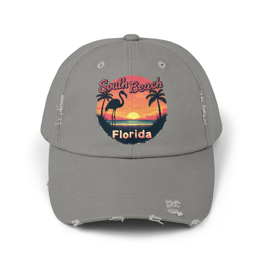 South Beach Florida Flamingo Sunset Artwork Cap