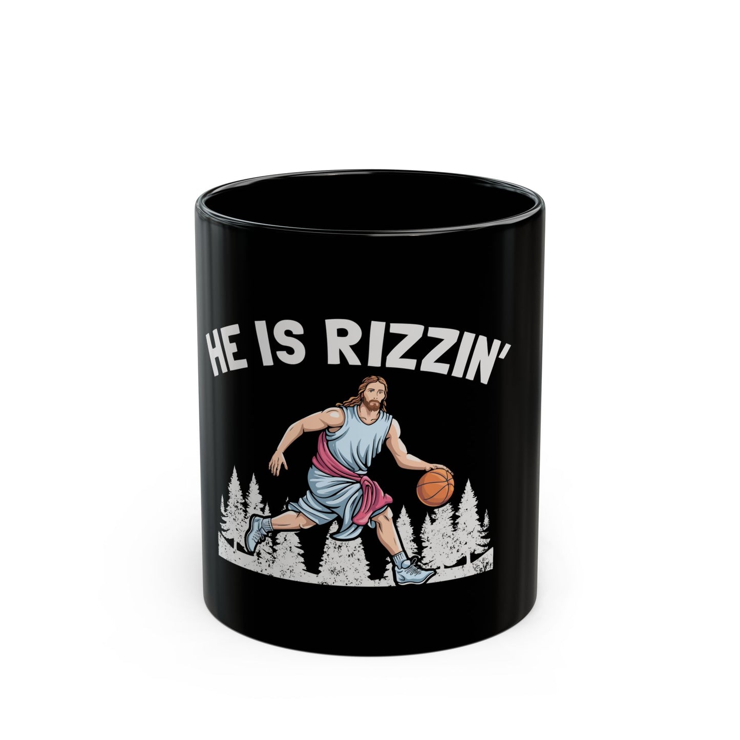 He Is Rizzin' Basketball Icon in Nature Scene Ceramic Mug