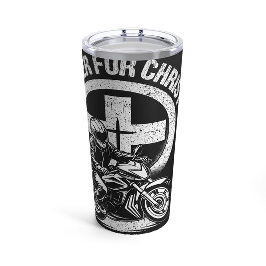 Biker for Christ Riding by Faith Motorcycle Cross Tumbler