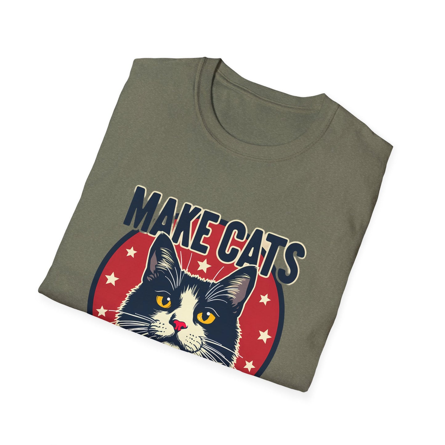 Make Cats Safe 2024 Campaign Poster with Adorable Cat and Stars T-Shirt