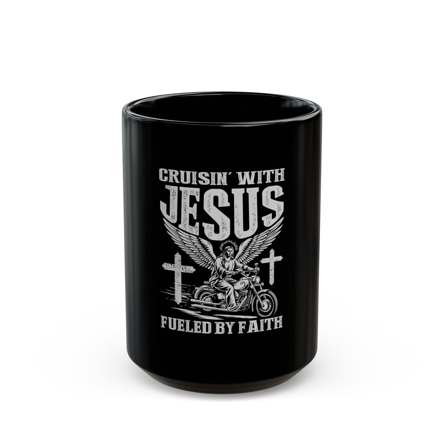 Cruisin' With Jesus Fueled by Faith Motorcycle Ceramic Mug