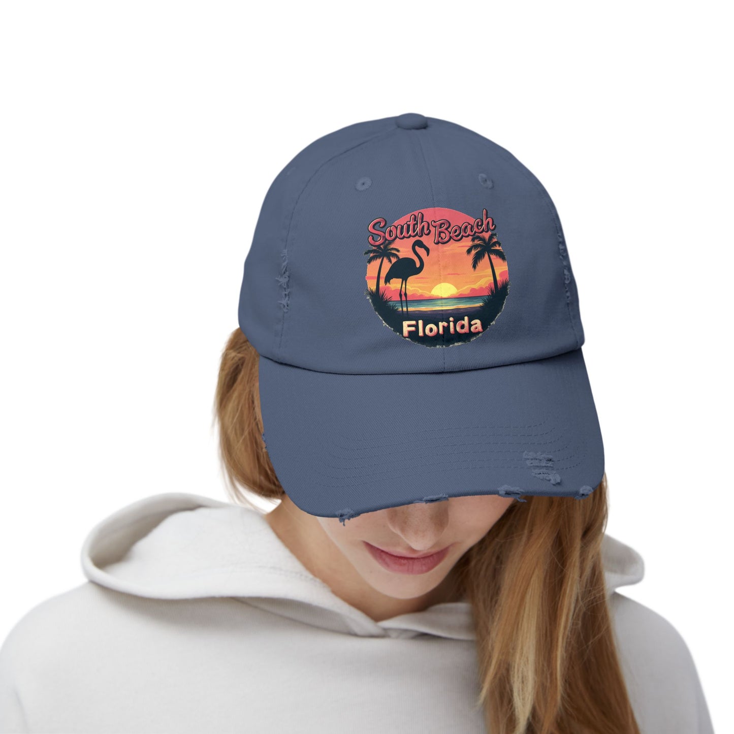 South Beach Florida Flamingo Sunset Artwork Cap