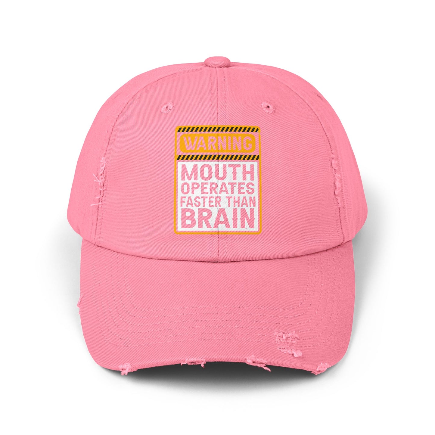 Warning: Mouth Operates Faster Than Brain Caution Sign Cap