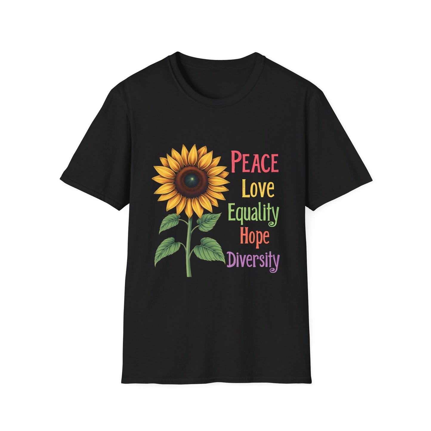 Peace Love Equality Love Diversity Sunflower Graphic T-Shirt