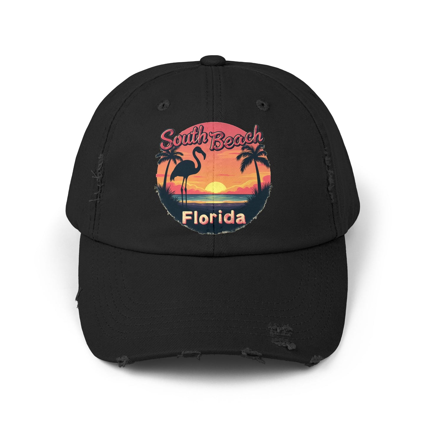 South Beach Florida Flamingo Sunset Artwork Cap