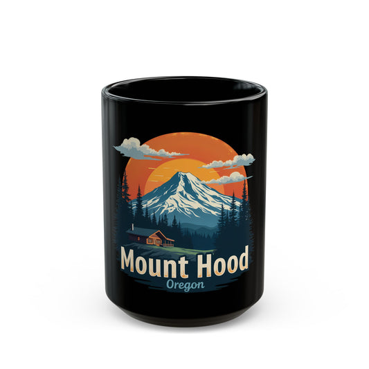 Mount Hood Oregon Sunset Landscape with Cabin and Pine Trees Ceramic Mug