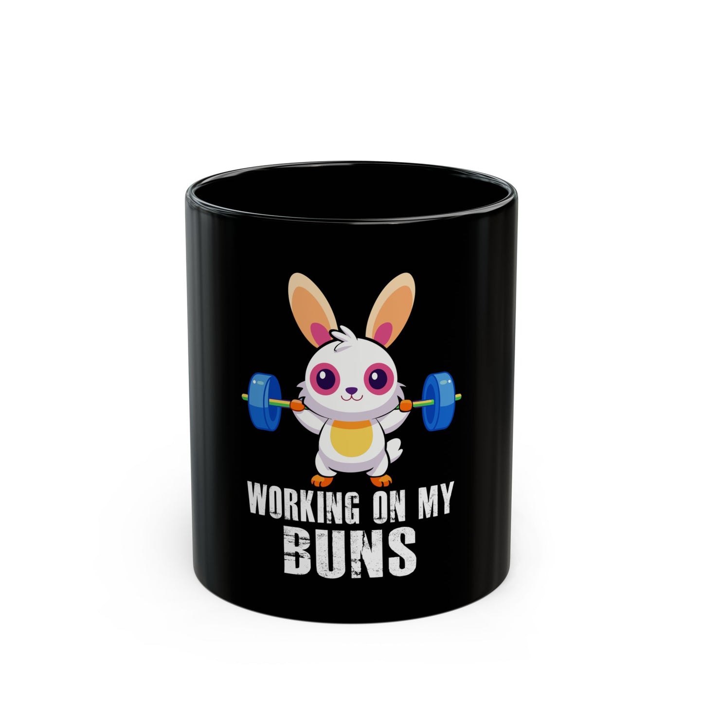 Working On My Buns Cute Workout Bunny Motivational Gym Ceramic Mug