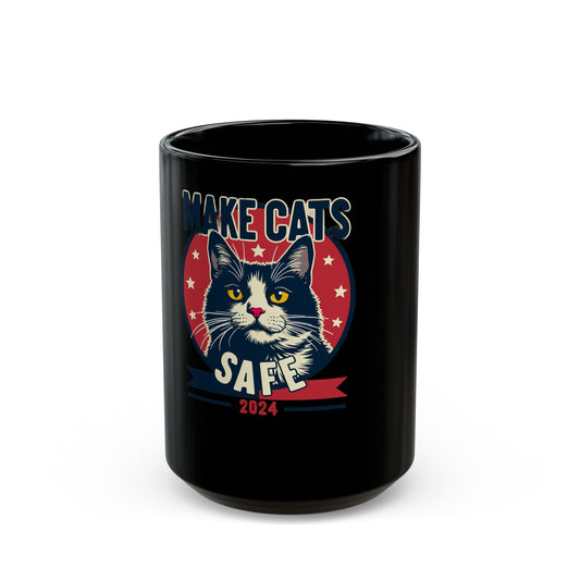 Make Cats Safe 2024 Campaign Poster with Adorable Cat and Stars Ceramic Mug