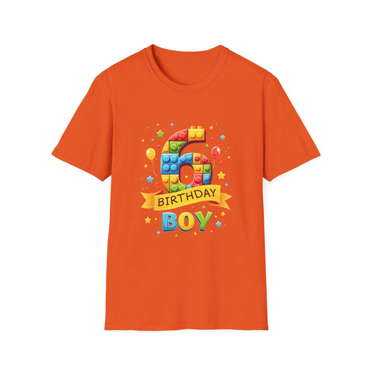 6th Birthday Boy Colorful Block Party T-Shirt