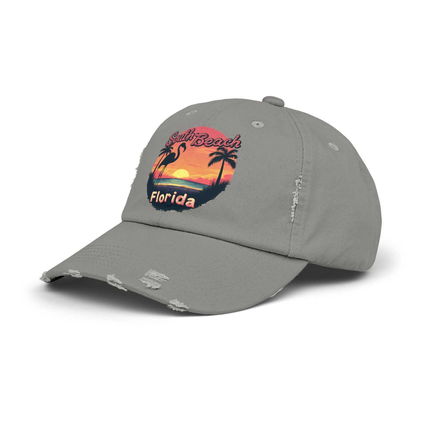 South Beach Florida Flamingo Sunset Artwork Cap