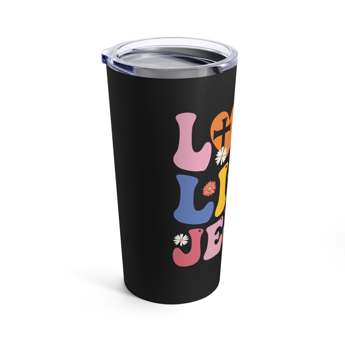 Love Like Jesus Inspirational Message with Cross and Flowers Tumbler