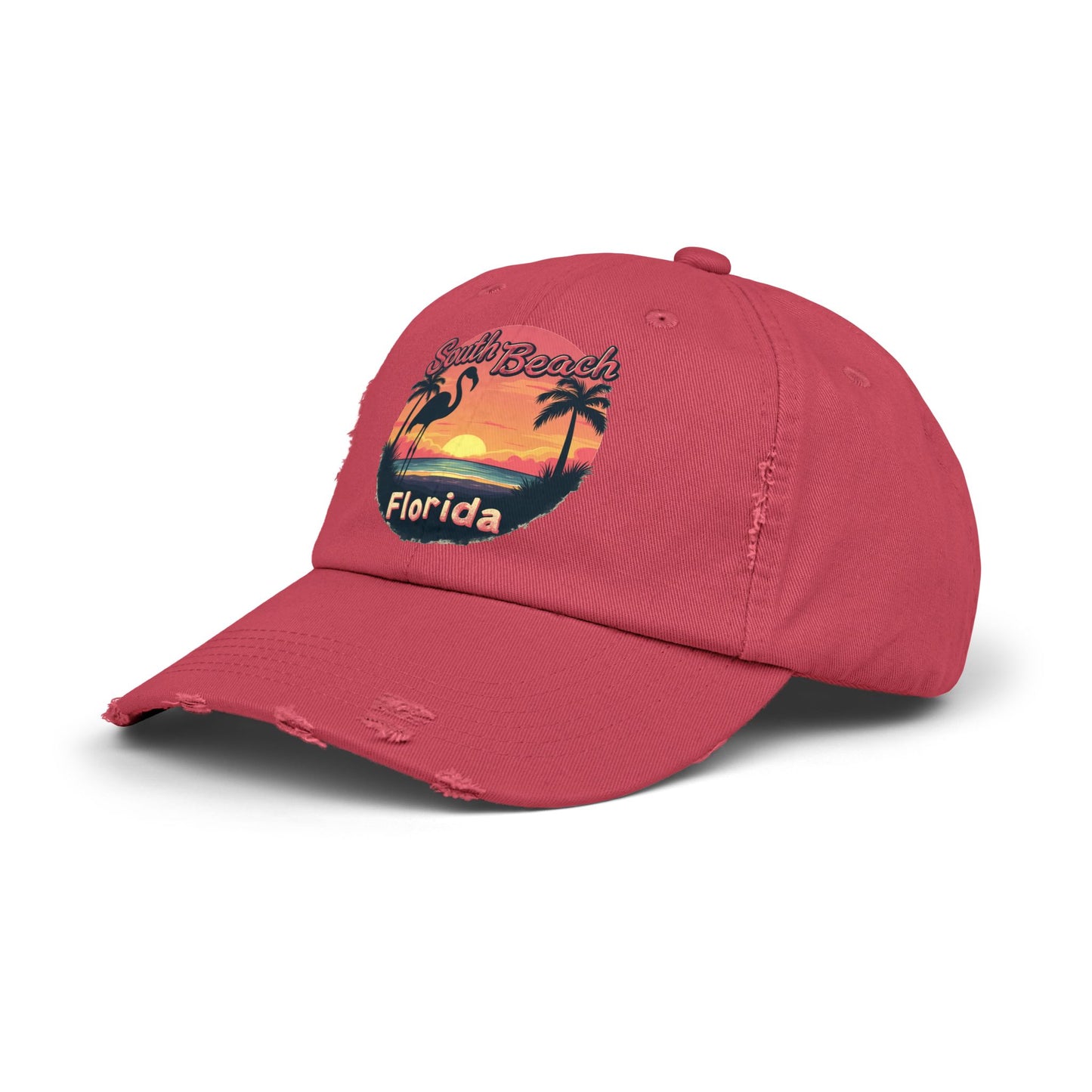 South Beach Florida Flamingo Sunset Artwork Cap