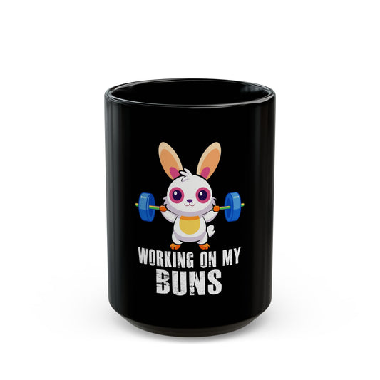 Working On My Buns Cute Workout Bunny Motivational Gym Ceramic Mug