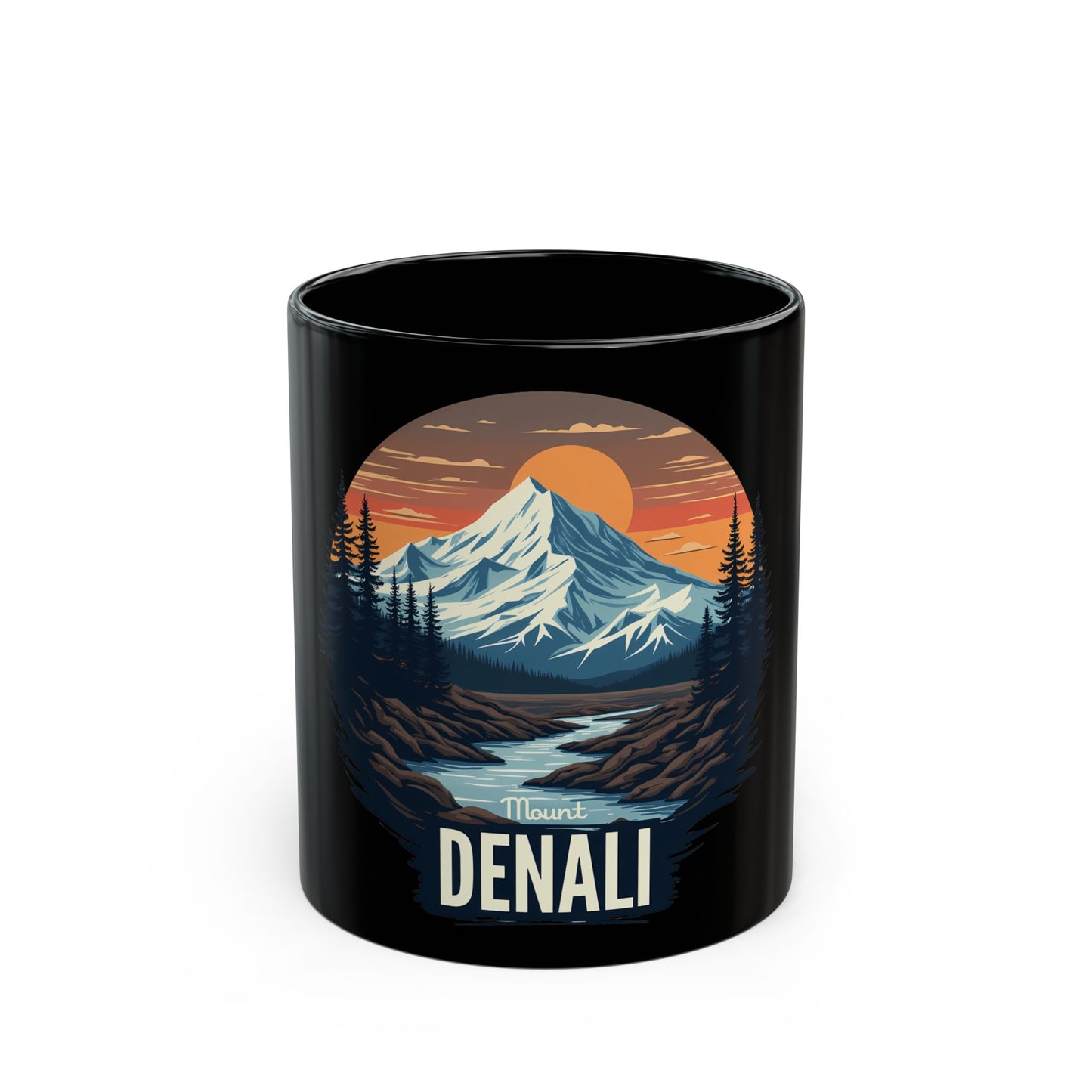 Mount Denali Scenic Landscape with Sunset and River Ceramic Mug