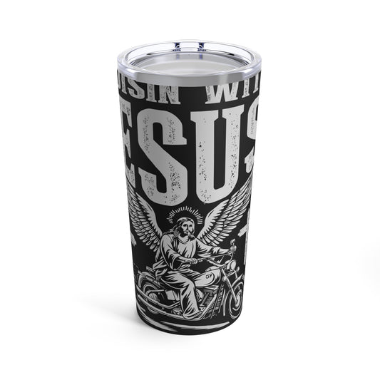 Cruisin' With Jesus Fueled by Faith Motorcycle Tumbler