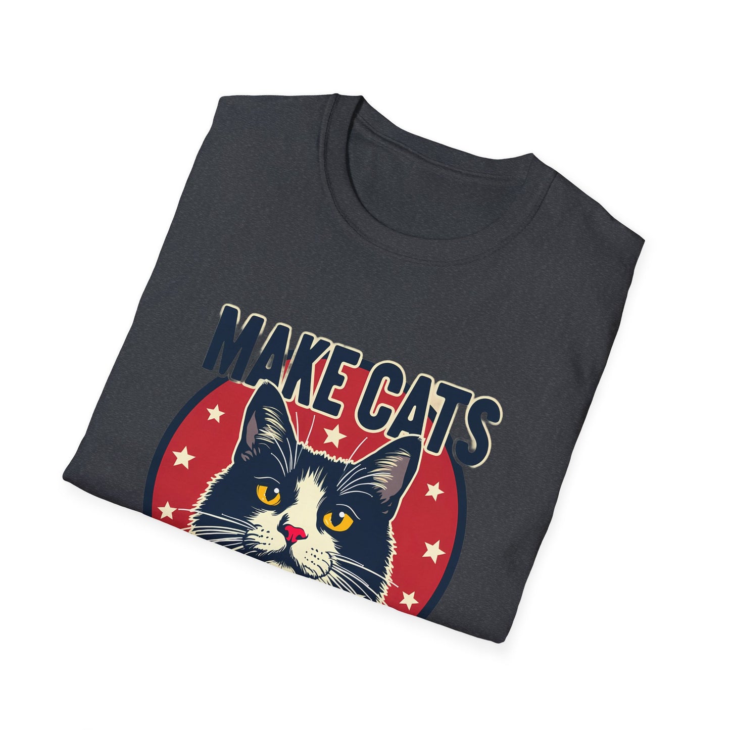 Make Cats Safe 2024 Campaign Poster with Adorable Cat and Stars T-Shirt