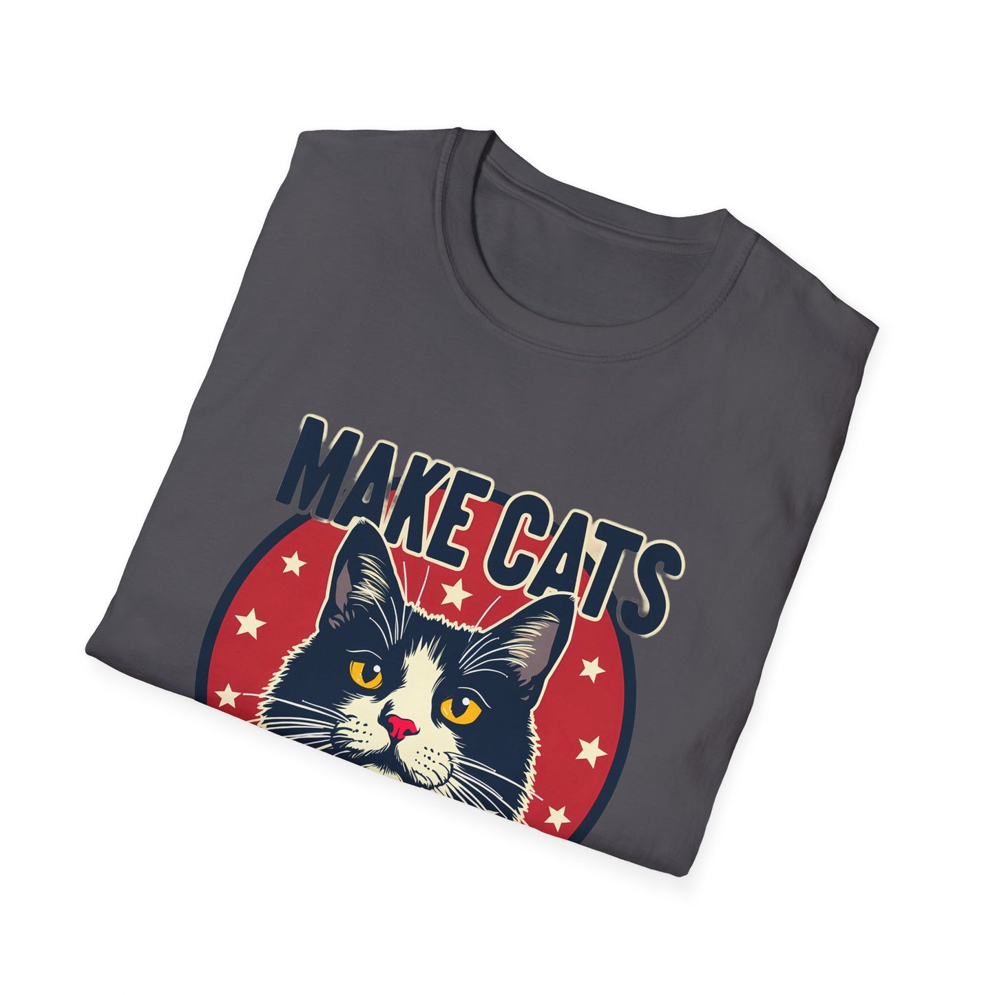 Make Cats Safe 2024 Campaign Poster with Adorable Cat and Stars T-Shirt