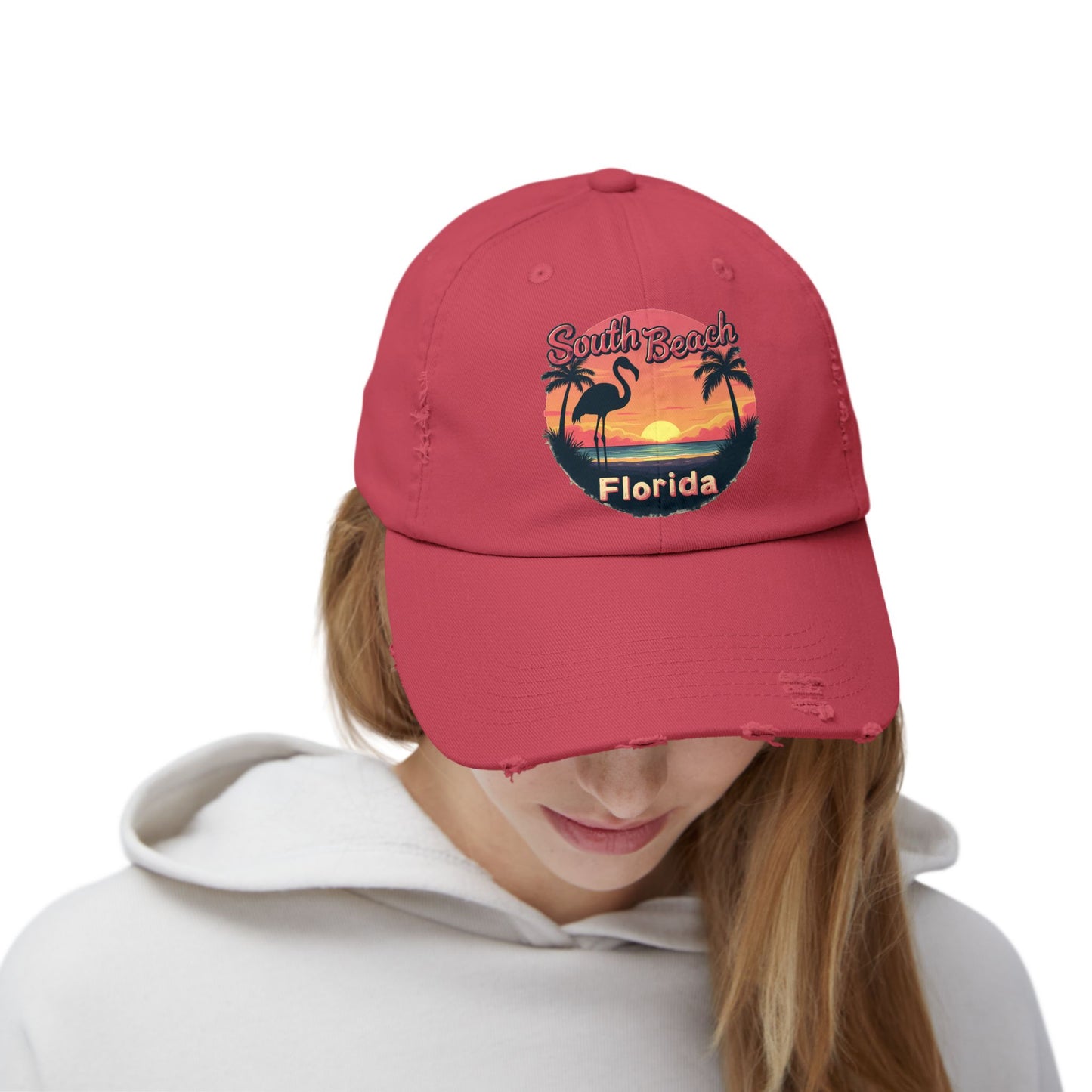 South Beach Florida Flamingo Sunset Artwork Cap