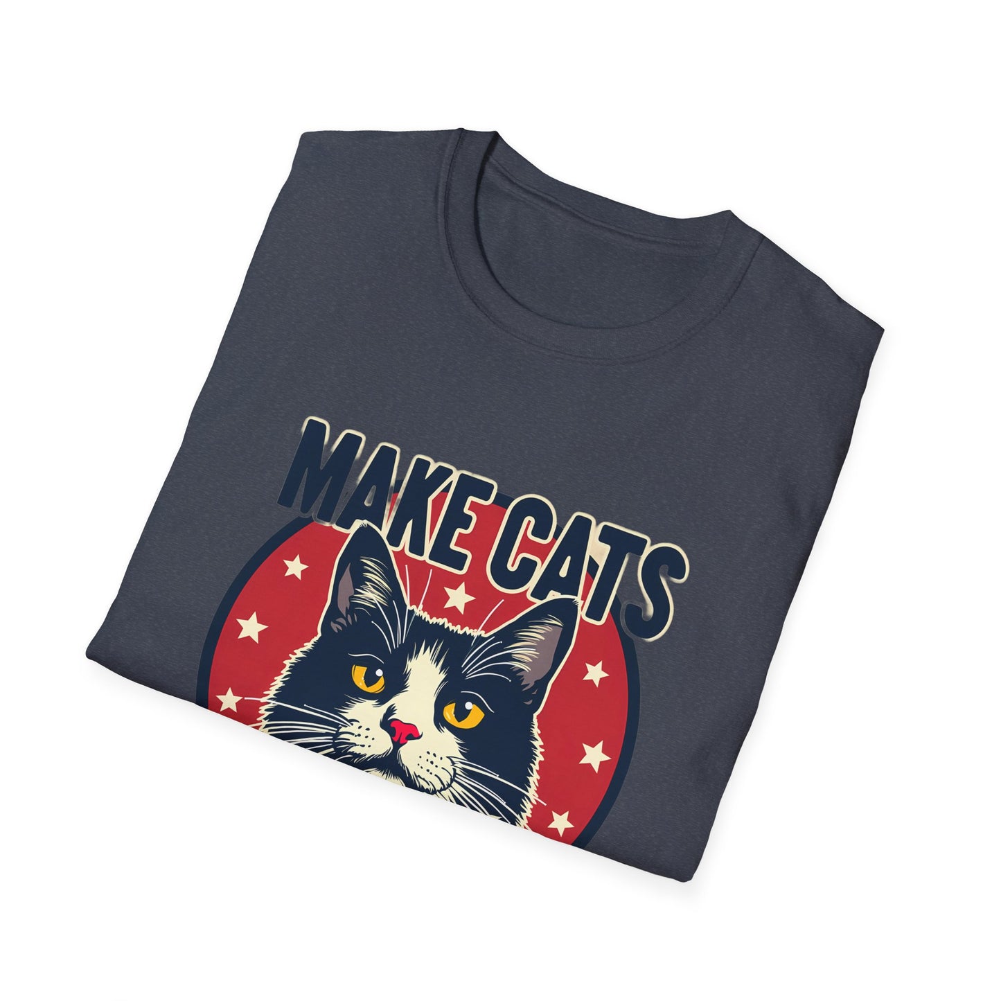 Make Cats Safe 2024 Campaign Poster with Adorable Cat and Stars T-Shirt