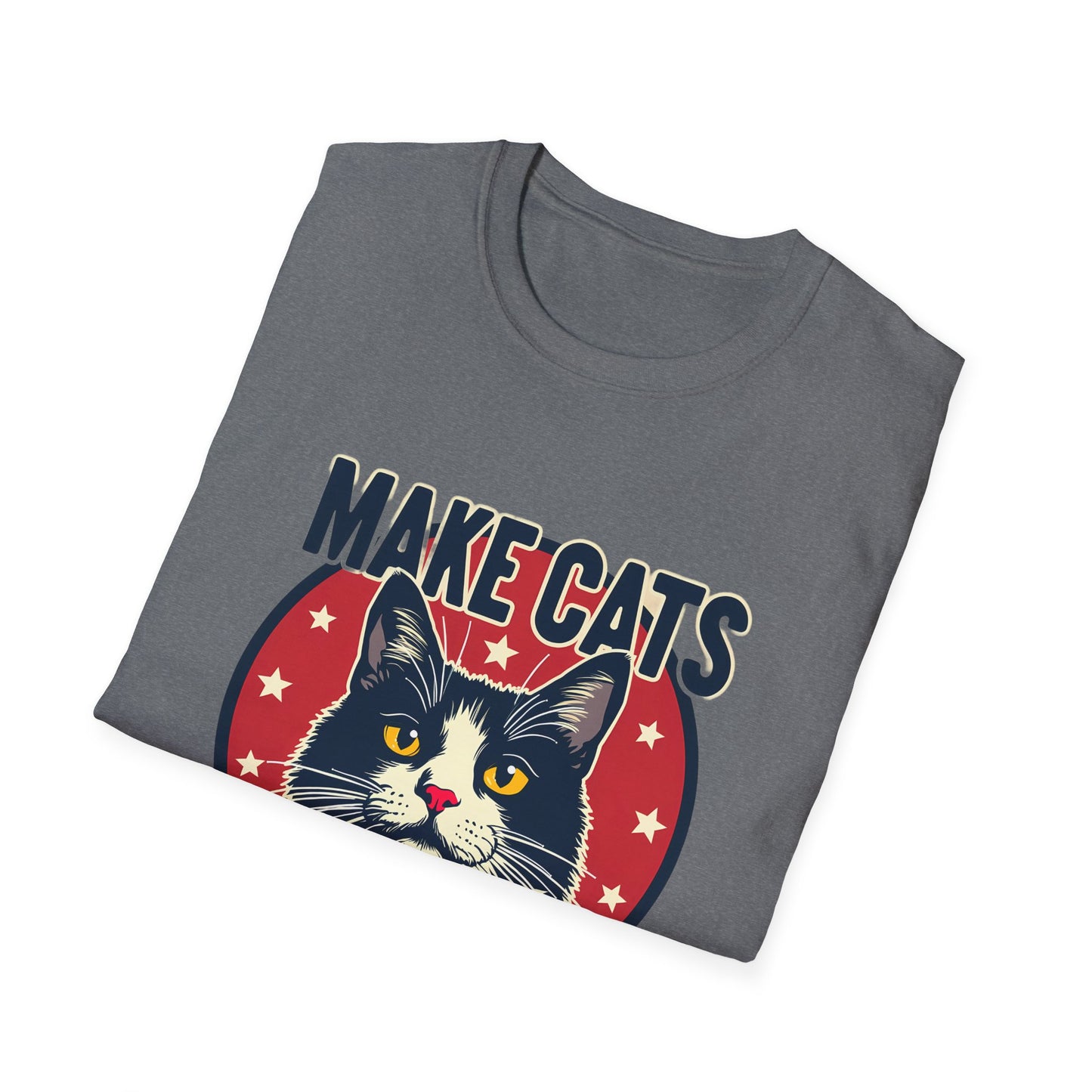 Make Cats Safe 2024 Campaign Poster with Adorable Cat and Stars T-Shirt