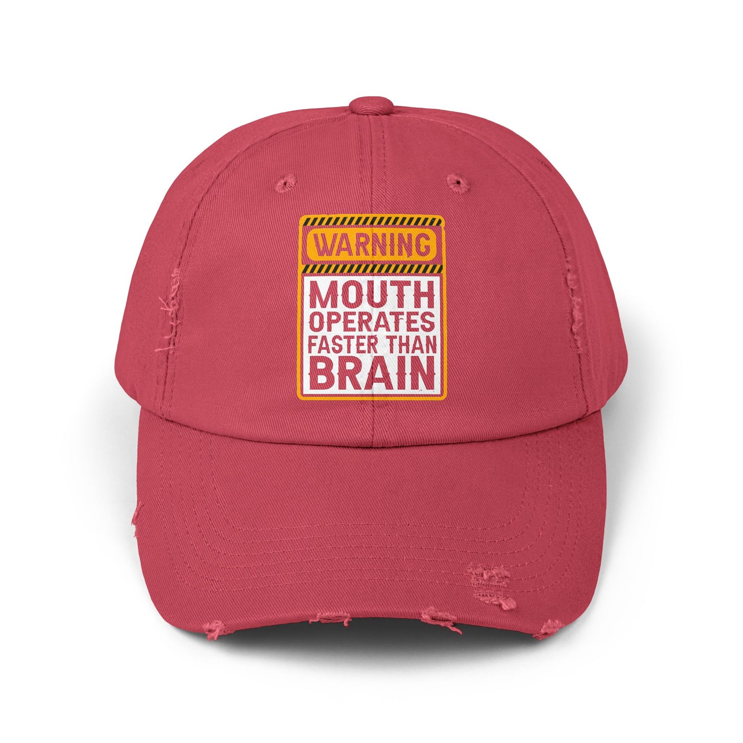 Warning: Mouth Operates Faster Than Brain Caution Sign Cap