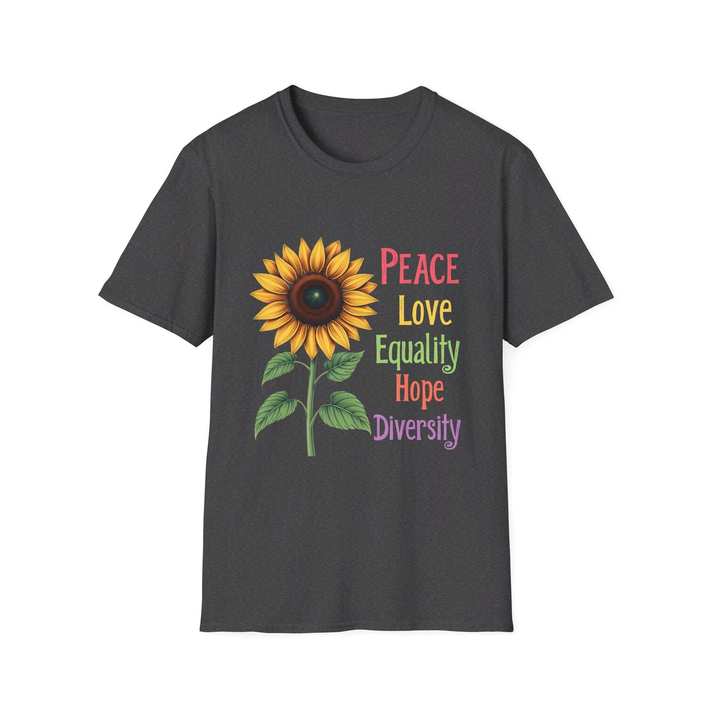 Peace Love Equality Love Diversity Sunflower Graphic T-Shirt