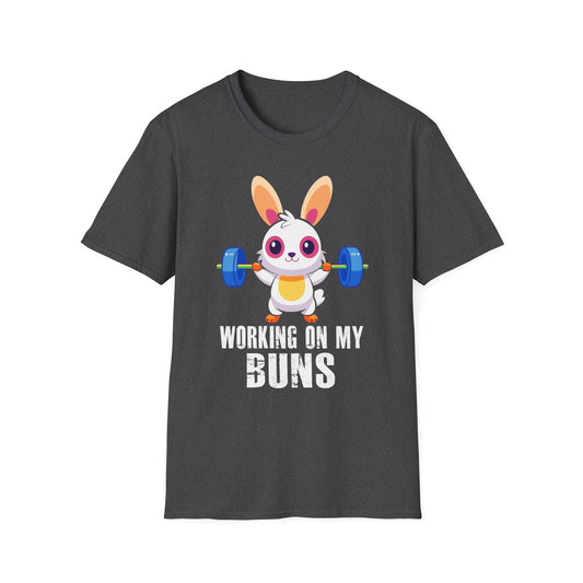 Working On My Buns Cute Workout Bunny Motivational Gym T-Shirt