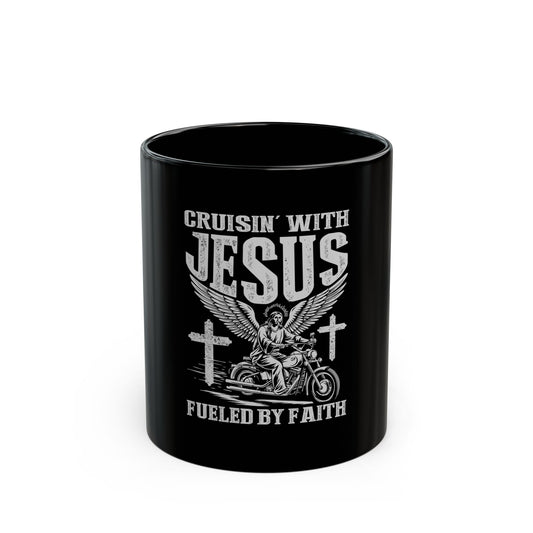 Cruisin' With Jesus Fueled by Faith Motorcycle Ceramic Mug