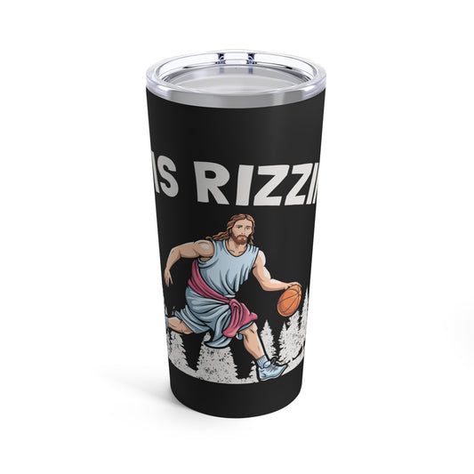 He Is Rizzin' Basketball Icon in Nature Scene Tumbler