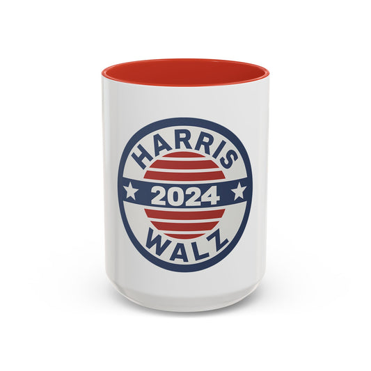 Harris Walz 2024 Election Retro Accent Coffee Mug (11, 15oz)