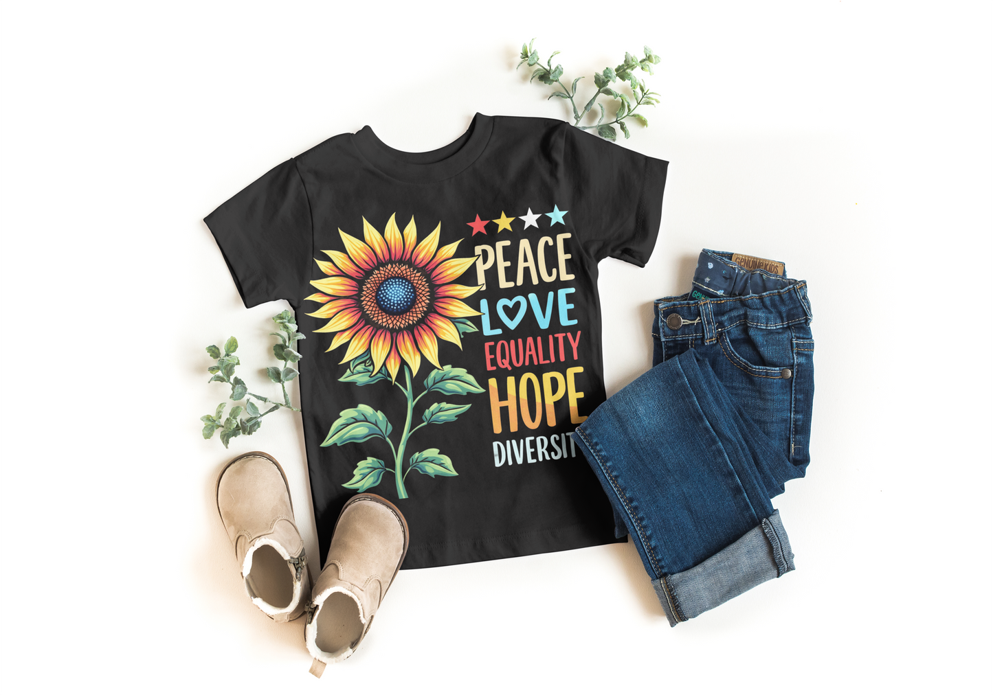 Peace Love Equality Love Diversity Sunflower Graphic T-Shirt